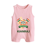 My First Independence India Map Celebration Button Romper - BABY PINK - New Born (Chest 18")