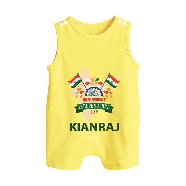 My First Independence India Map Celebration Button Romper - PASTEL YELLOW - New Born (Chest 18")