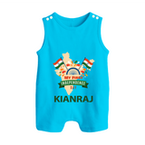 My First Independence India Map Celebration Button Romper - SKY BLUE - New Born (Chest 18")