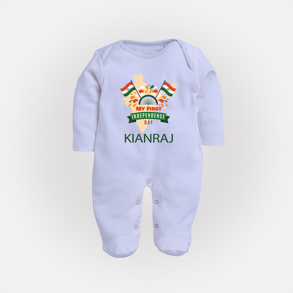 My First Independence India Map Celebration Full Body Suit - BABY BLUE - New Born (Chest 7.5")
