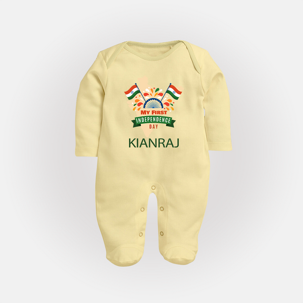 My First Independence India Map Celebration Full Body Suit - PASTEL YELLOW - New Born (Chest 7.5")