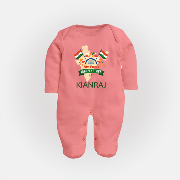 My First Independence India Map Celebration Full Body Suit - PEACH - New Born (Chest 7.5")