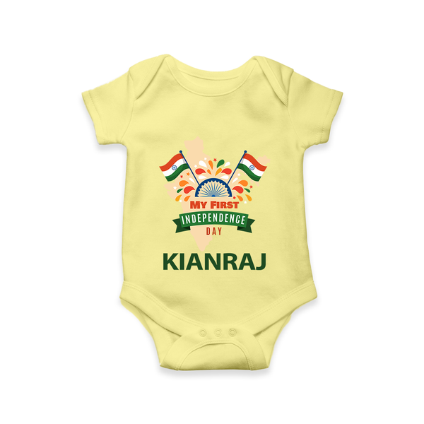 My First Independence India Map Celebration Romper - PASTEL YELLOW - New Born (Chest 14")