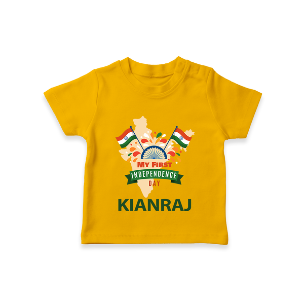My First Independence India Map Celebration T Shirt - CHROME YELLOW - 0-5 Months Old (Chest 17")