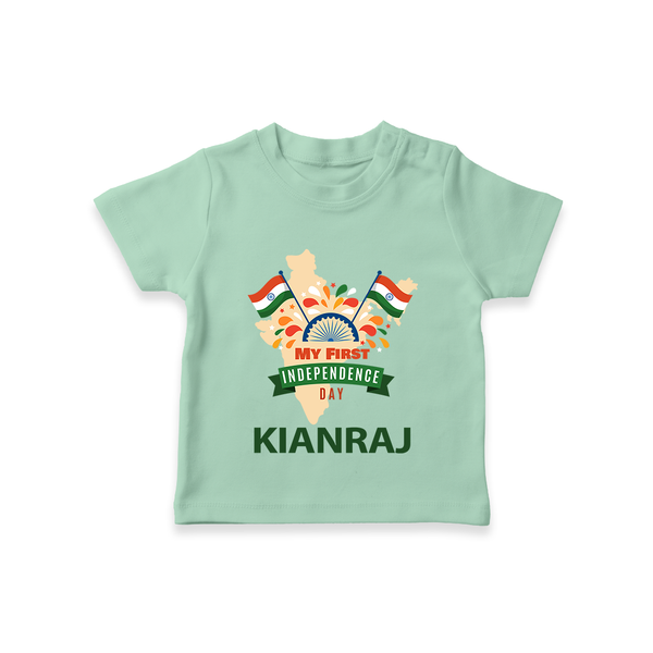 My First Independence India Map Celebration T Shirt - MINT GREEN - 0-5 Months Old (Chest 17")