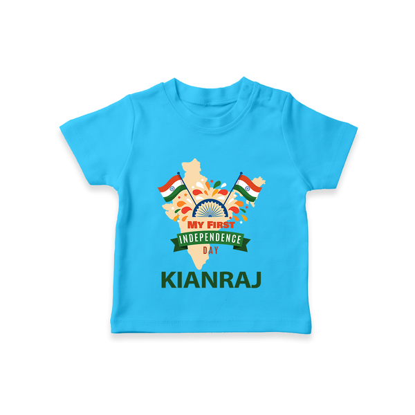 My First Independence India Map Celebration T Shirt - SKY BLUE - 0-5 Months Old (Chest 17")