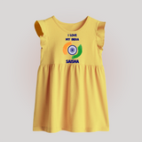 I Love My India Tricolour Pride Baby Frock - PASTEL YELLOW - 0 - 3 Months Old (Chest 17")