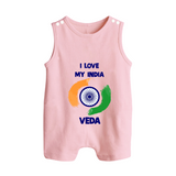 I Love My India Tricolour Pride Button Romper - BABY PINK - New Born (Chest 18")