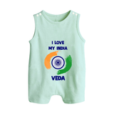 I Love My India Tricolour Pride Button Romper - MINT GREEN - New Born (Chest 18")