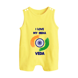 I Love My India Tricolour Pride Button Romper - PASTEL YELLOW - New Born (Chest 18")