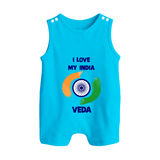 I Love My India Tricolour Pride Button Romper - SKY BLUE - New Born (Chest 18")
