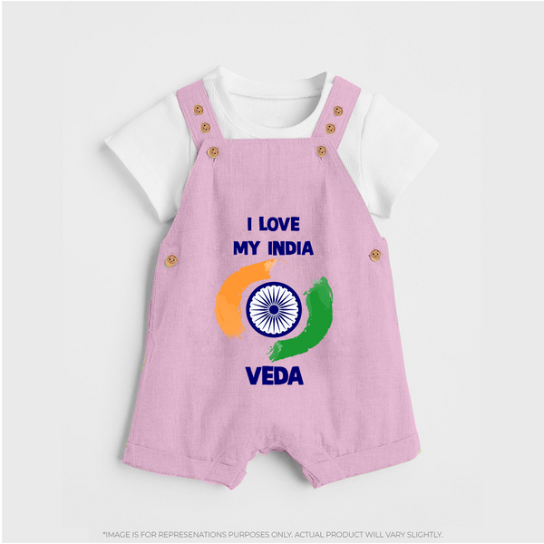 I Love My India Personalised Kid Dungaree - BABY PINK - 0 - 5 Months Old (Chest 18")