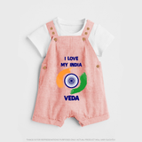I Love My India Personalised Kid Dungaree - PEACH - 0 - 5 Months Old (Chest 18")