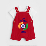 I Love My India Personalised Kid Dungaree - RED - 0 - 5 Months Old (Chest 18")