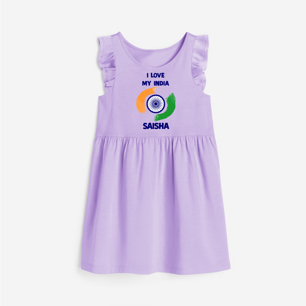I Love My India Personalised  Frock - LILAC - 1 - 2 Years Old (Chest 22" , Full Length 22")