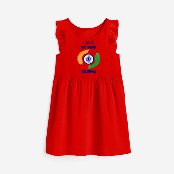 I Love My India Personalised  Frock - RED - 1 - 2 Years Old (Chest 22" , Full Length 22")
