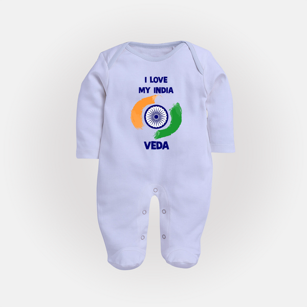 I Love My India Tricolour Pride Full Body Suit - BABY BLUE - New Born (Chest 7.5")