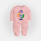 I Love My India Personalised Baby Fullbody Suit - BABY PINK - New Born (Chest 7.5")