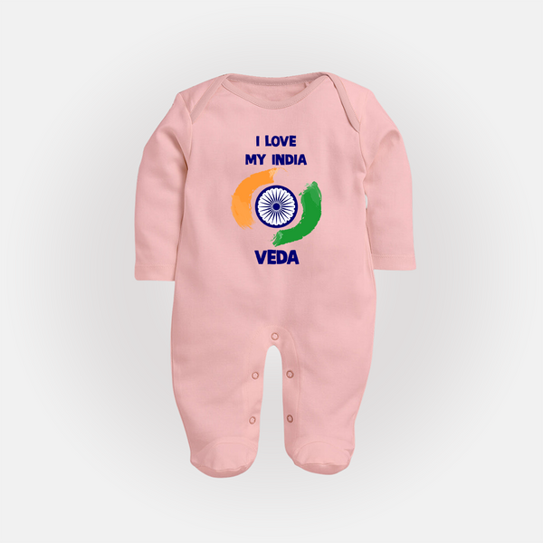 I Love My India Tricolour Pride Full Body Suit - BABY PINK - New Born (Chest 7.5")