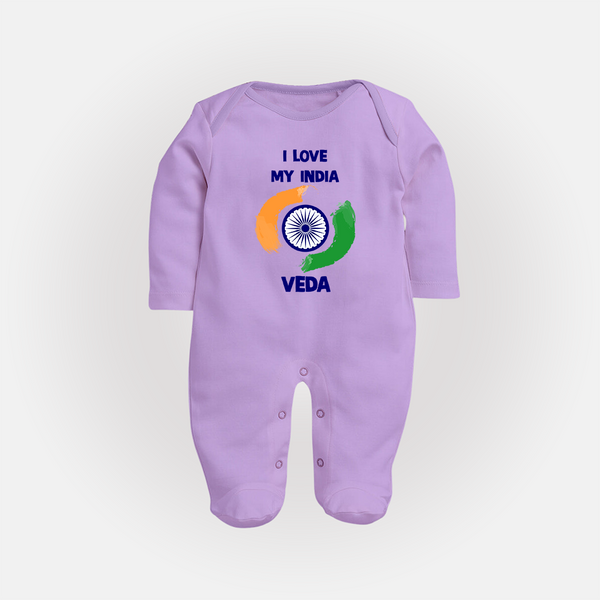 I Love My India Tricolour Pride Full Body Suit - LILAC - New Born (Chest 7.5")