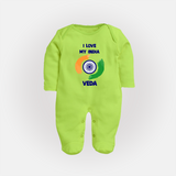 I Love My India Personalised Baby Fullbody Suit - LIME GREEN - New Born (Chest 7.5")
