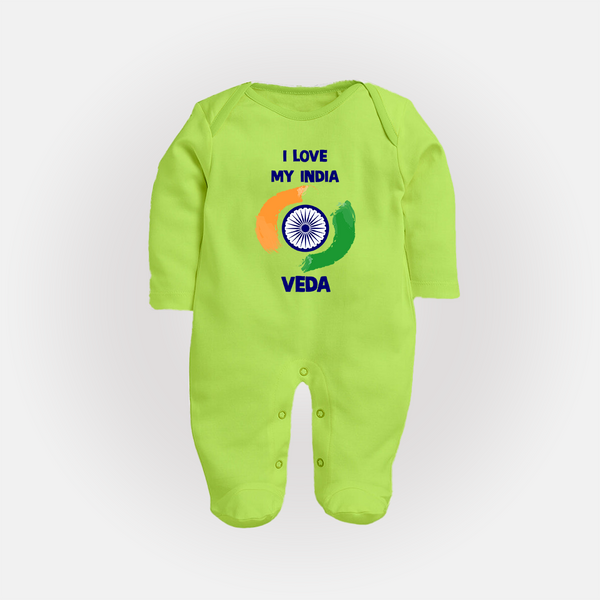 I Love My India Personalised Baby Fullbody Suit - LIME GREEN - New Born (Chest 7.5")