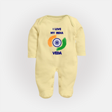 I Love My India Personalised Baby Fullbody Suit - PASTEL YELLOW - New Born (Chest 7.5")