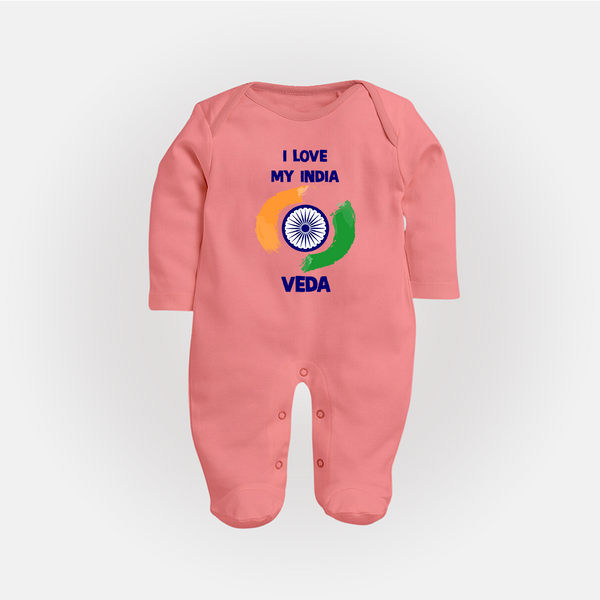 I Love My India Personalised Baby Fullbody Suit - PEACH - New Born (Chest 7.5")