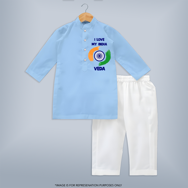 I Love My India Tricolour Pride Kurta - BABY BLUE - 3 - 6 Months Old (Chest 24", Kurta Length 14'', Waist 19", Pant Length 14")