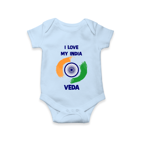 I Love My India Tricolour Pride Romper - BABY BLUE - New Born (Chest 14")