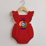 I Love My India Personalised   Romper Frock - RED - 0 - 3 Months Old (Chest 19")