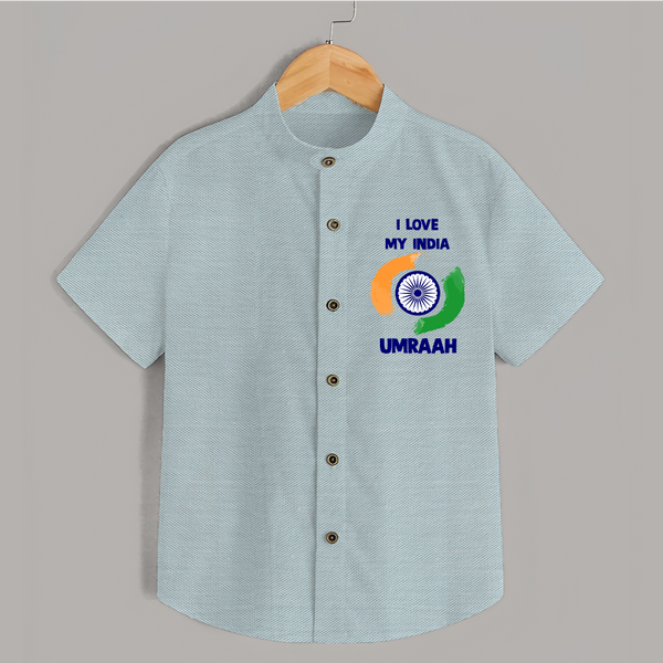 I Love My India Tricolour Pride Shirt - ARCTIC BLUE - 0 - 6 Months Old (Chest 23")