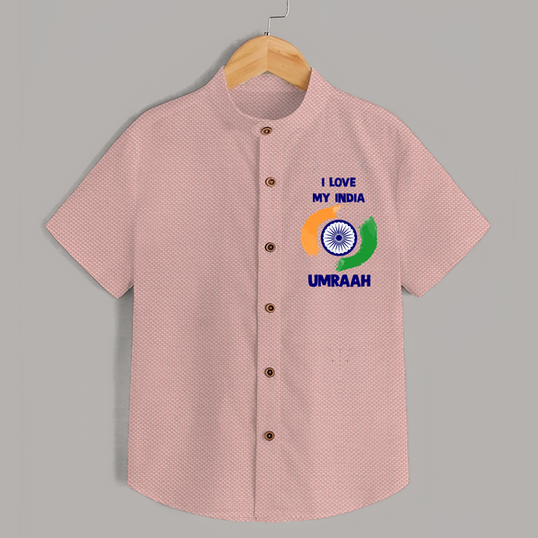 I Love My India Tricolour Pride Shirt - PEACH - 0 - 6 Months Old (Chest 23")
