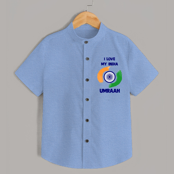 I Love My India Tricolour Pride Shirt - SKY BLUE - 0 - 6 Months Old (Chest 23")