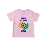 I Love My India Personalised Kid T-Shirt - BABY PINK - 0-5 Months Old (Chest 17")