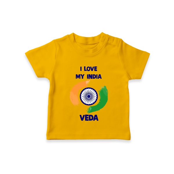 I Love My India Tricolour Pride T Shirt - CHROME YELLOW - 0-5 Months Old (Chest 17")