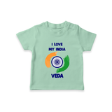 I Love My India Tricolour Pride T Shirt - MINT GREEN - 0-5 Months Old (Chest 17")