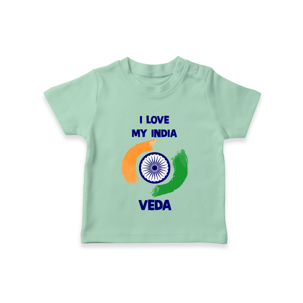 I Love My India Tricolour Pride T Shirt - MINT GREEN - 0-5 Months Old (Chest 17")