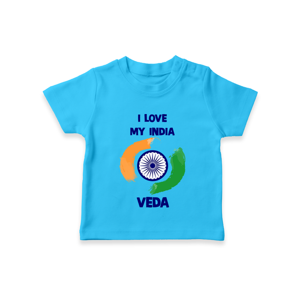 I Love My India Tricolour Pride T Shirt - SKY BLUE - 0-5 Months Old (Chest 17")