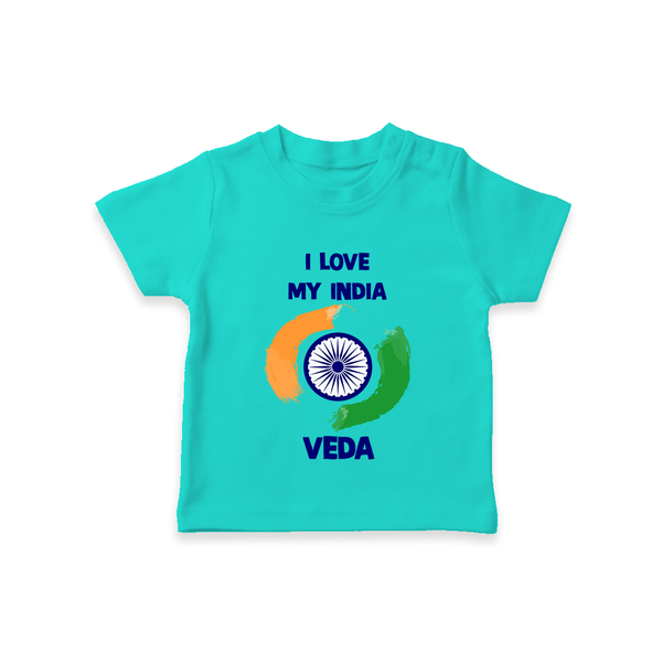 I Love My India Tricolour Pride T Shirt - TEAL - 0-5 Months Old (Chest 17")