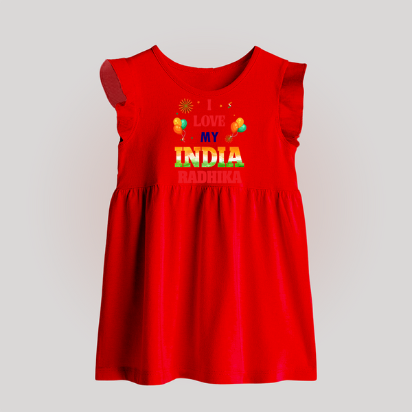 I Love My India Customized   Baby Frock - RED - 0 - 3 Months Old (Chest 17")