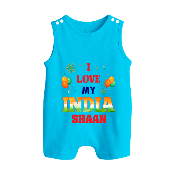 I Love My India Customized Baby Romper Suit - SKY BLUE - 0 - 5 Months Old (Chest 18")