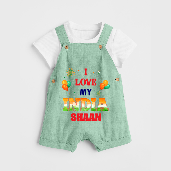 I Love My India Customized Kid Dungaree - MINT GREEN - 0 - 5 Months Old (Chest 18")