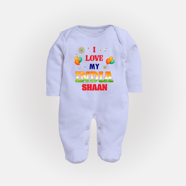 I Love My India Customized Baby Fullbody Suit - BABY BLUE - New Born (Chest 7.5")