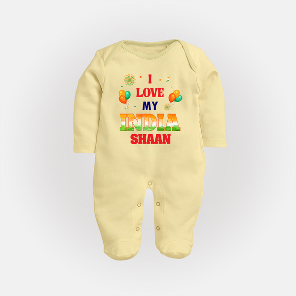 I Love My India Customized Baby Fullbody Suit - PASTEL YELLOW - New Born (Chest 7.5")