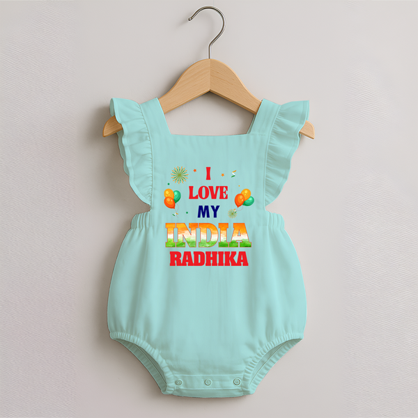 I Love My India Customized  Romper Frock - MINT GREEN - 0 - 3 Months Old (Chest 19")