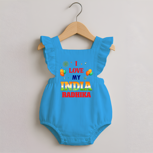 I Love My India Customized  Romper Frock - SKY BLUE - 0 - 3 Months Old (Chest 19")