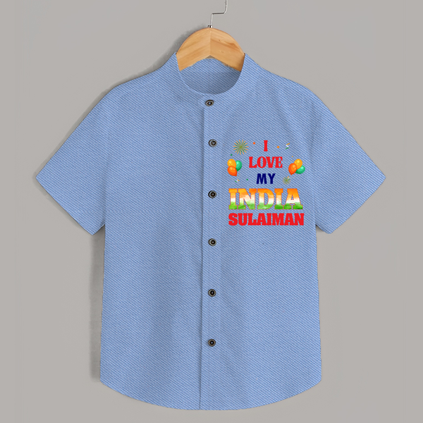 I Love My India Celebration Shirt - SKY BLUE - 0 - 6 Months Old (Chest 23")