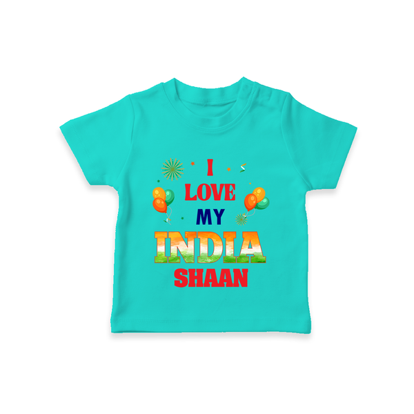 I Love My India Customized Kid T-Shirt - TEAL - 0-5 Months Old (Chest 17")