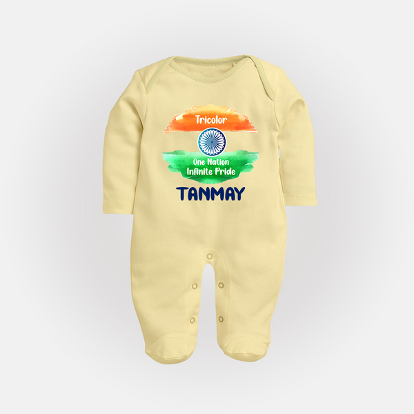 One Nation Infinite Pride Personalised Baby Fullbody Suit - PASTEL YELLOW - New Born (Chest 7.5")
